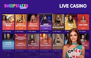Live dealer games available at Sweepstakes Casino