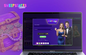 Sweepstakes Casino login page displayed on laptop screen