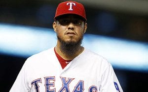 Sep 30, 2015; Arlington, TX, USA; Texas Rangers starting pitcher Yovani Gallardo (49) leaves the field after the first inning against the Detroit Tigers at Globe Life Park in Arlington. Mandatory Credit: Tim Heitman-USA TODAY Sports