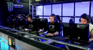 mixwell (left) with is usual dispassionate stare, while NAF-FLY (far right) bores holes into his monitor. The team rarely celebrates or shouts. Screenshot courtesy MLG. 