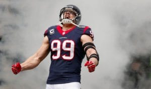 HOUSTON, TX - DECEMBER 22: J.J. Watt #99 of the Houston Texans enters the field before the game against the Denver Broncos at Reliant Stadium on December 22, 2013 in Houston, Texas. (Photo by Scott Halleran/Getty Images)