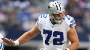 (Nov 3, 2013; Arlington, TX, USA; Dallas Cowboys center Travis Frederick (72) in action against the Minnesota Vikings at AT&T Stadium. Mandatory Credit: Matthew Emmons-USA TODAY Sports)