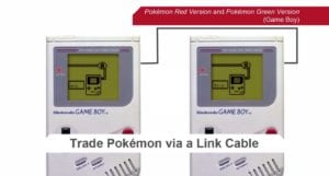 Two Game Boys trading Pokémon using a Game Boy Link Cable