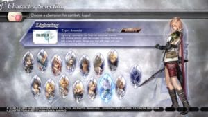 Dissidia Final Fantasy NT Character Select Screen