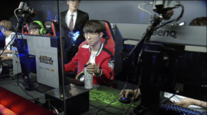 sk telecom t1 vs griffin Faker contemplating how to execute Game 2. skt vs grf Photo Courtesy of LoL Esports