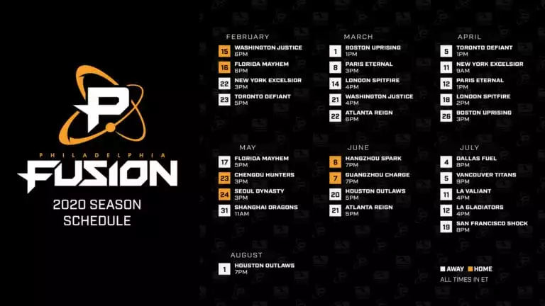 Philadelphia Fusion schedule