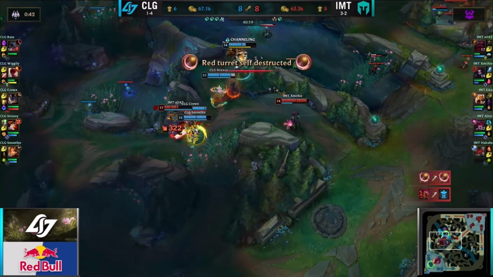 Eika Teleports mid, while sOAZ and Xmithie prevent CLG from basing. 