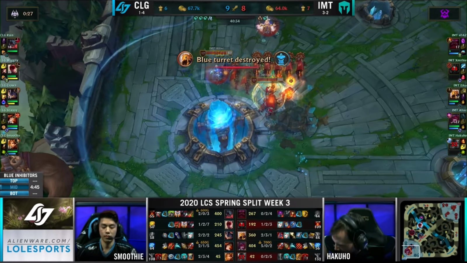 Altec and Eika destroyed the turrets and the Nexus, winning the match for IMT. 