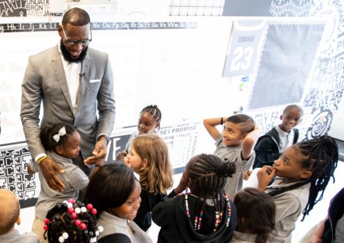 Lebron James attends the official opening of the Promise School