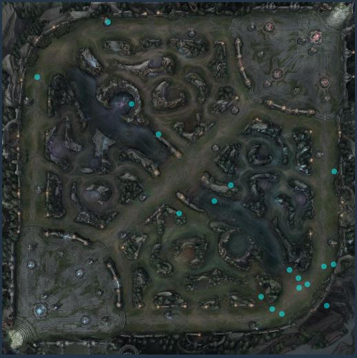 Team Liquid's kills heatmap pre-15 minutes (Games of Legends). 