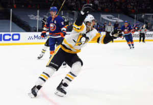 Brandon Tanev of the Penguins scores the game winning goal