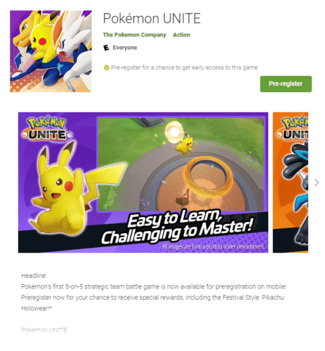 pokemon unite pre register google play store
