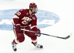 Danton Heinen proved to be valuable with the University of Denver, and was called up to the AHL. 