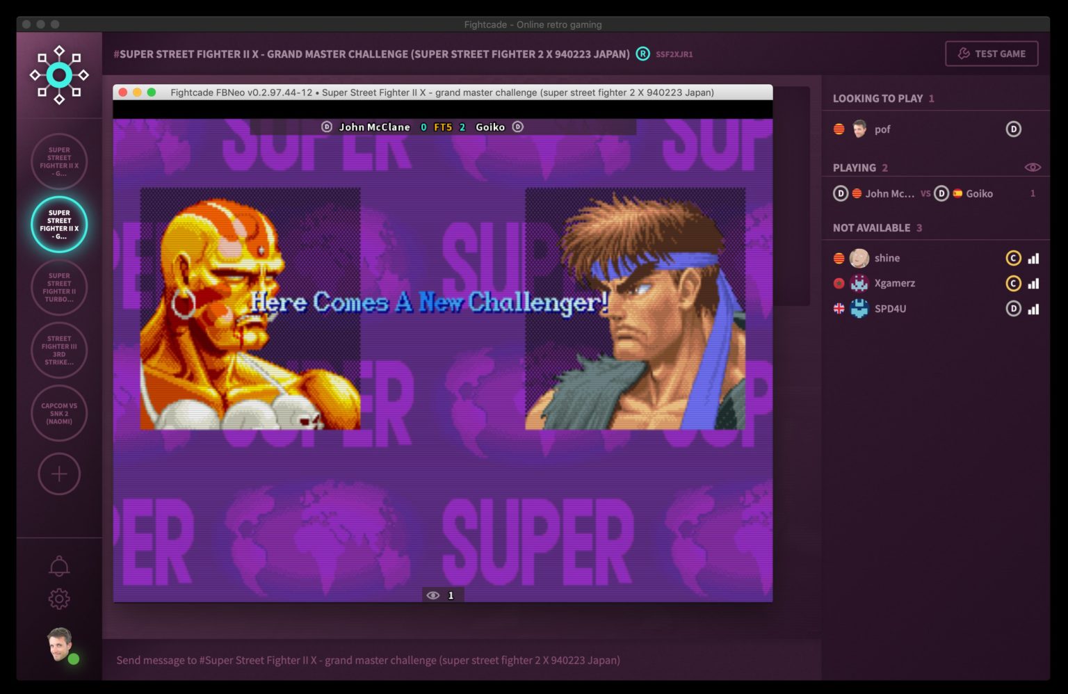 Screenshot of Fightcade playing Super Street Fighter II X