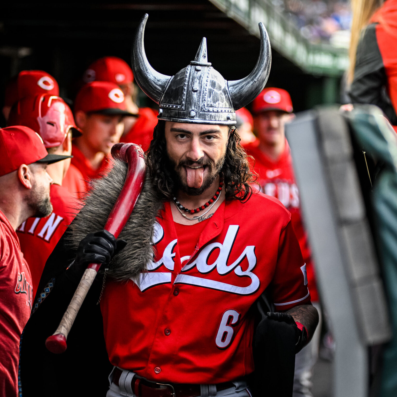 Cincinnati Reds 2B Jonathan India celebrates a home run against the Chicago Cubs on May 27, 2023.