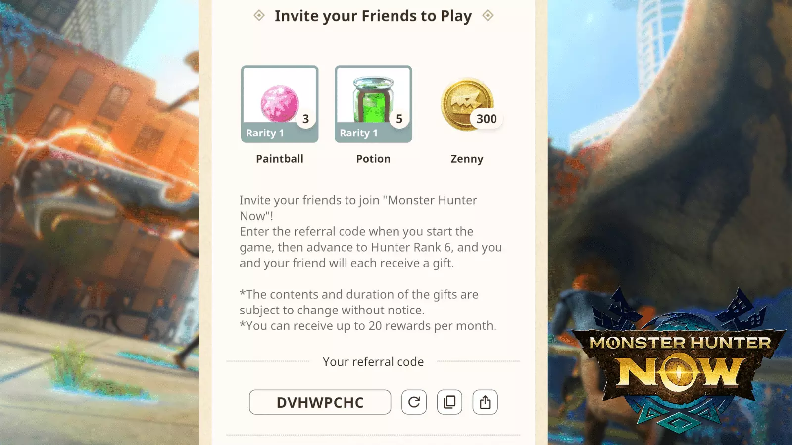 Monster Hunter Now referral code